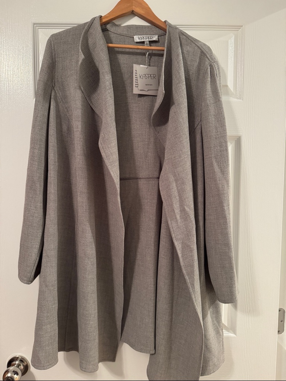 Kasper Open-Front Light Gray Draped Blazer